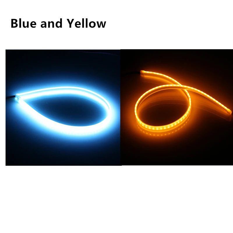 yellow and blue 2 шт., динамический DRL 30 45 60 см, Универсальный Автомобильный светодиодный DRL Дневной ходовой светильник, струящийся ходовой светильник, светодиодный фонарь, Тормозная лампа, сигнальный светильник - Цвет: yellow and blue