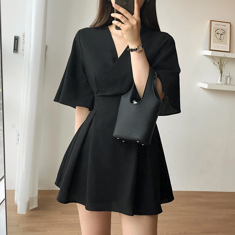 Винтажное женское платье миди с высокой талией повседневное оборками на рукавах