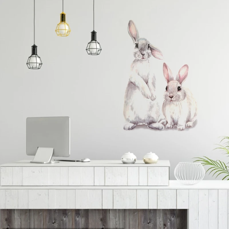 Наклейки на стену с двумя милыми кроликами ПВХ наклейки съемные
