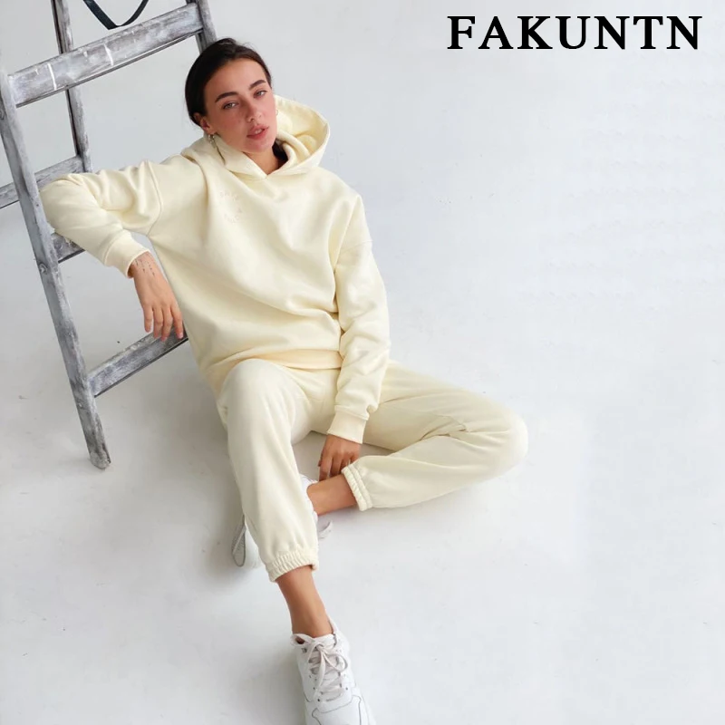 저렴한 FAKUNTN 여성 세트 운동복 여성 의류 2021 신제품 스포츠 정장 라운지웨어 후드 스웨트 셔츠 탑과 바지 투피스 세트 복장 저렴한 FAKUNTN 여성 세트 운동복 여성 의류 2021 신제품 스포츠 정장 라운지웨어 후드 스웨트 셔츠 탑과 바지 투피스 세트 복장