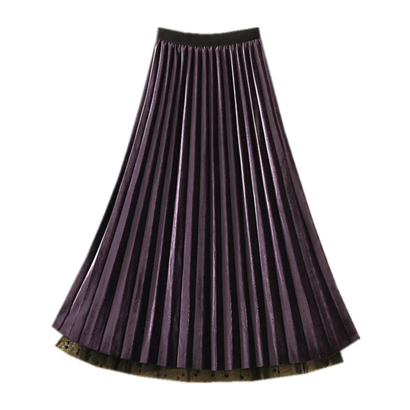 

Spring winter new double side can wear gold velvet mesh skirt women's medium length velvet skirt pleated skirt Polka yarn skirt