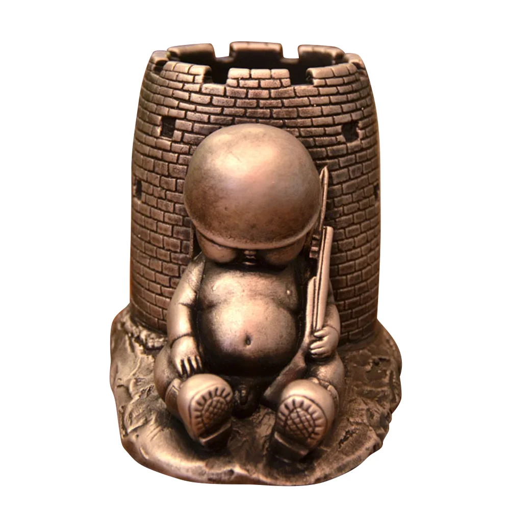 

Handy Blockhouse Pen Holder Creative Vintage Pencil Container Multiple-use Desk Organizer for School Office Home (Random Color)