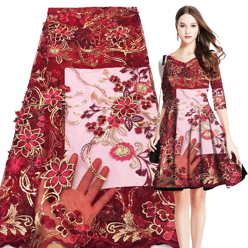 Национальный стиль красная вышивка кружевная ткань новые продукты жемчужное