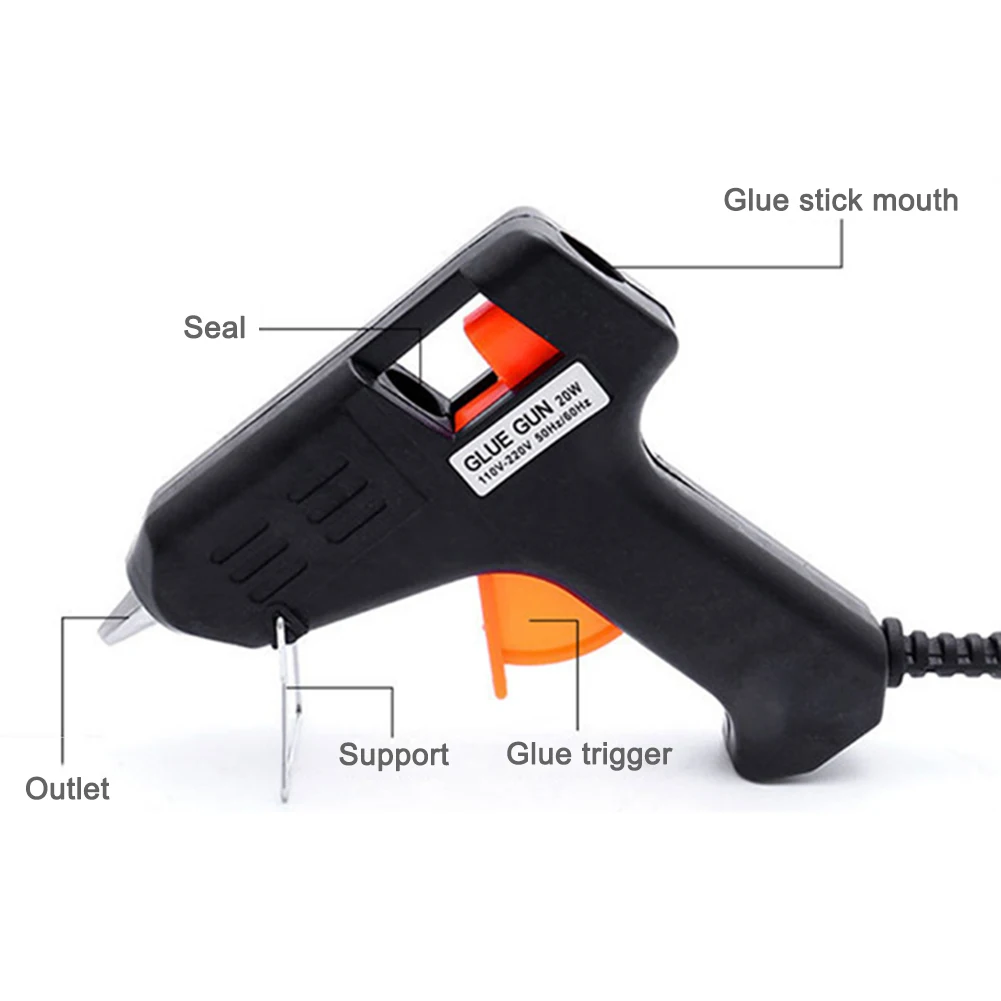 20W EU plug US Melt Glue Gun Industrial Mini Guns Thermo Electric Heat Temperature Tool with 10pcs 7mm x 190mm Stick | Инструменты