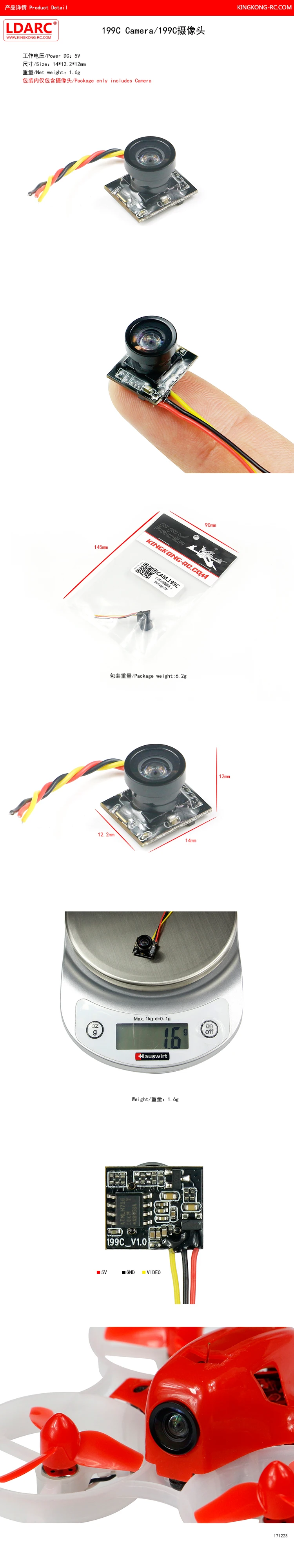 LDARC 199C мини камера 5 В для крошечного 6X 7X 8X R7 бруссированный FPV гоночный Whoop Дрон RC Квадрокоптер