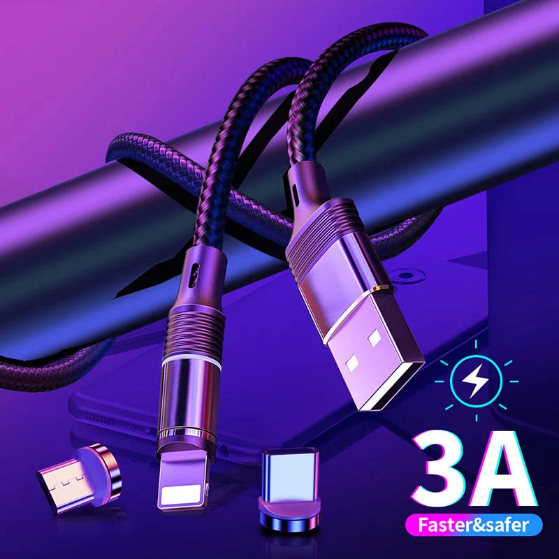 Магнитный кабель Micro USB Type-C 1 м 2 3 3A зарядное устройство шнур для быстрой зарядки
