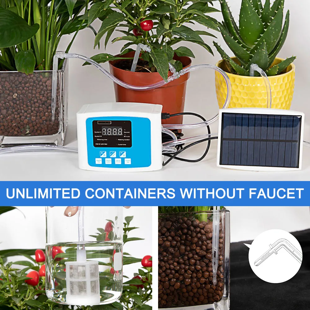 

Double Pump Garden Self-Watering Kit Drip Irrigation System Intelligent Automatic Watering Device USB Charging Solar Energy