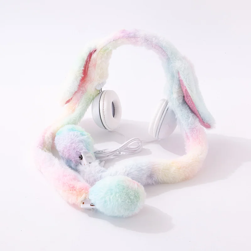 

Wired Headset Cute Cartoon Rabbit Ears Plush Earphones Airbags Will Move Luminous Plug-in Headsets The New selling