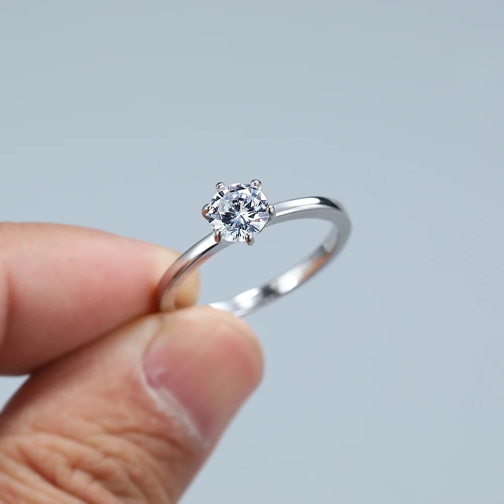 

Vintage Female White Crystal Stone Ring Charm Silver Color Thin Wedding Rings For Women Simple Round Zircon Engagement Ring