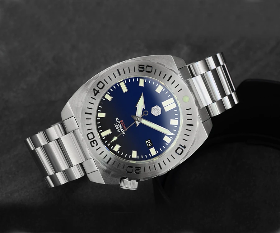 Мужские часы Lugyou San Martin Deep Sea Diver, автоматический Сапфир, водонепроницаемость 500 м, светящаяся нержавеющая сталь, ограниченная серия