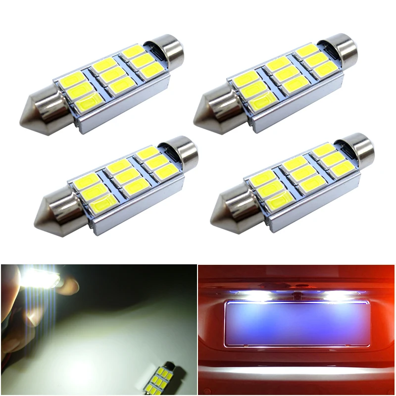 

4Pcs C5W C10W LED Festoon SV8.5 9 SMD 5630 5730 LED Car Light White Car License Plate Lights Dome Reading Lamp 36mm 39mm 42mm