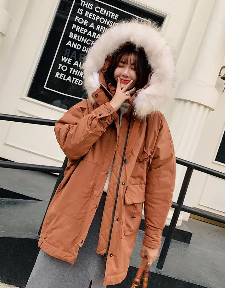 

Winter Jacket Women Coat Real Raccoon Fur Collar Jacket 2019 Thick Warm Parka White Duck Down Jacket Female Outerwear