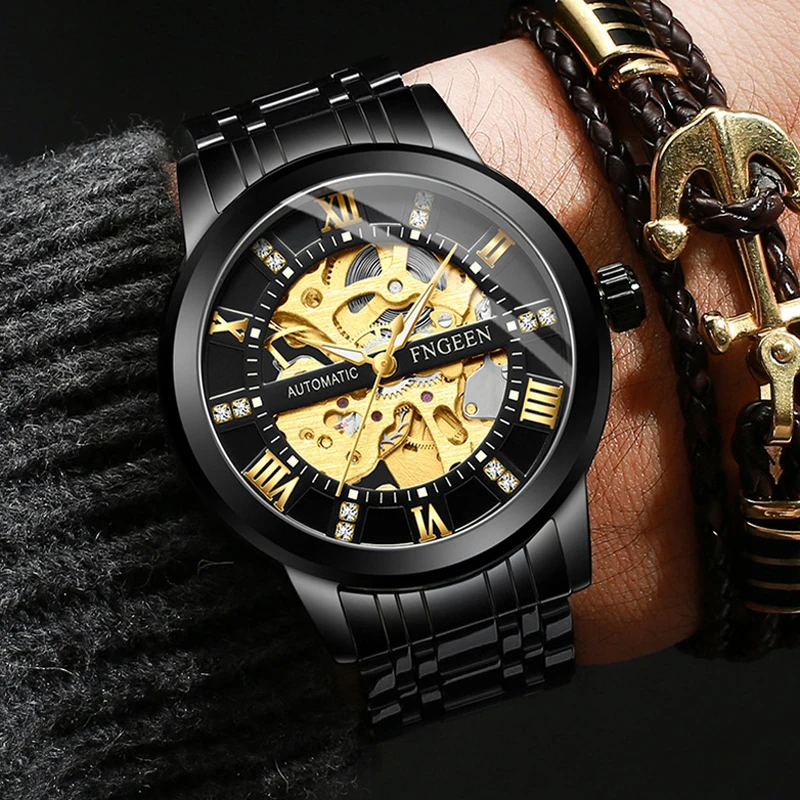 

New Luxury Men's Automatic Mechanical Business Watch Living Waterproof Gold Steel Belt Wristwatch Top Brand Relogio Masculino