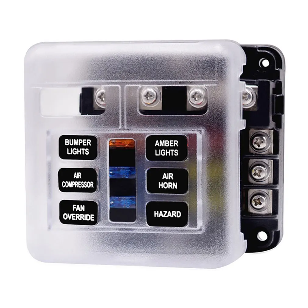 Screw Nut Terminal W/Negative Bus 5A 10A 15A 20A Free Fuses LED Indicator 6-Way Fuse Box Blade Block Holder | Автомобили и