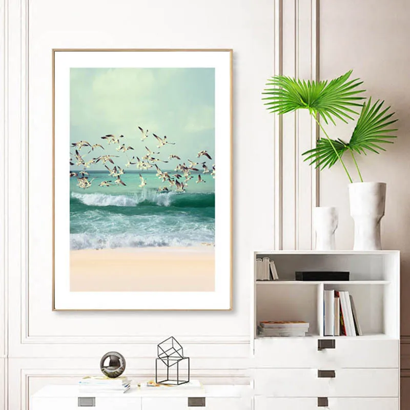 

Seagull Beach Wall Art Canvas Painting Blue Sea View Nordic Posters And Prints Wall Pictures For Living Room Picture Unframed