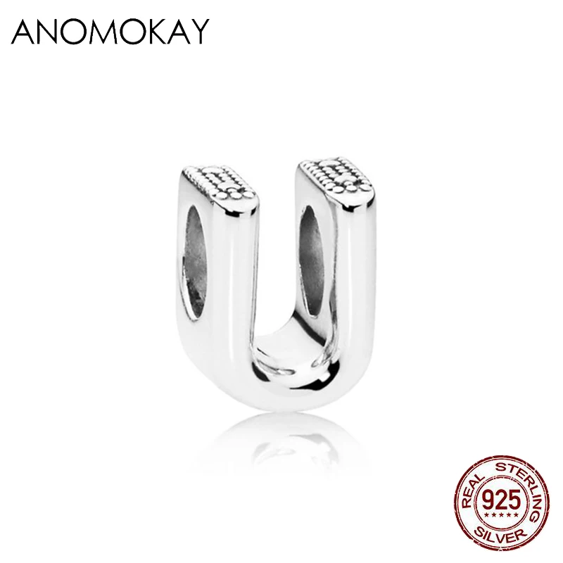 ANOMOKAY, новинка, 925 пробы, серебро, от A до Z, классика, 26 букв, бусины, амулеты, подходят для браслетов Pandora, сделай сам, изготовление ювелирных изделий - Цвет: CYZZ4818-ZM-U
