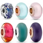 Бусина-Шарм из серебра 925 пробы с блестящим розовым и голубым галактическим стеклом