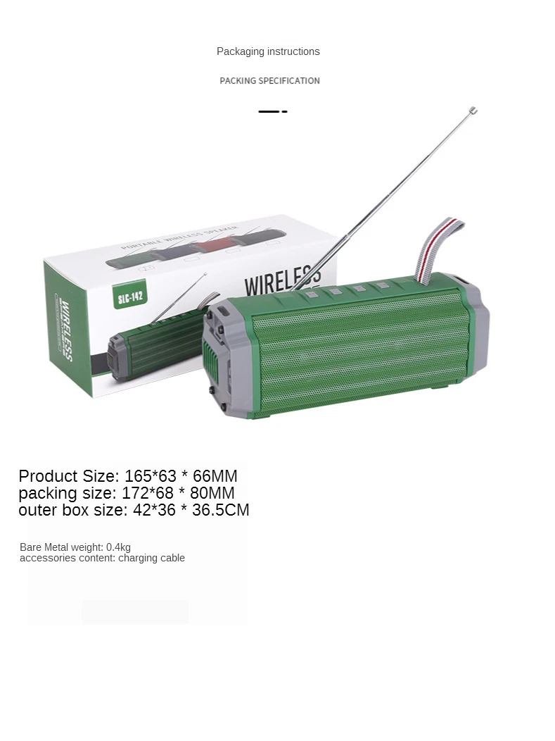 

Bluetooth Speaker Multifunction with Antenna FM Radio Portable Speaker Bluetooth 5.0 Audio Supports TF Card Voice Call Outdoors