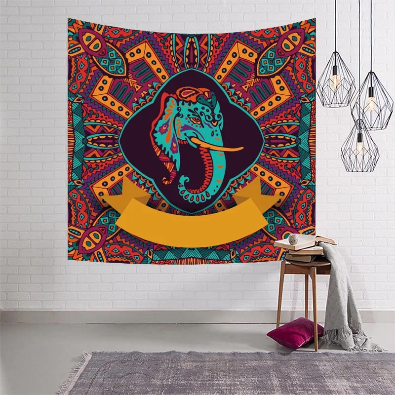 

Blue Elephant Tapestry India Home Textile Mandala Tapestry Cotton Beach Towel Carpet Wall Hanging Decoration