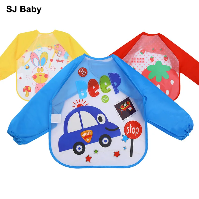 Baby Bibs Waterproof Burp Cloths Full Sleeve Children Apron Feeding Drooling Baberos Bebe Long Sleeves for | Детская одежда и