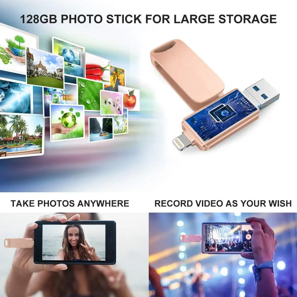 USB флеш накопитель 3 в 1 64 ГБ 128 256 для iPhone/PC/Android с 0 usb портом флешка адаптером typc c| |