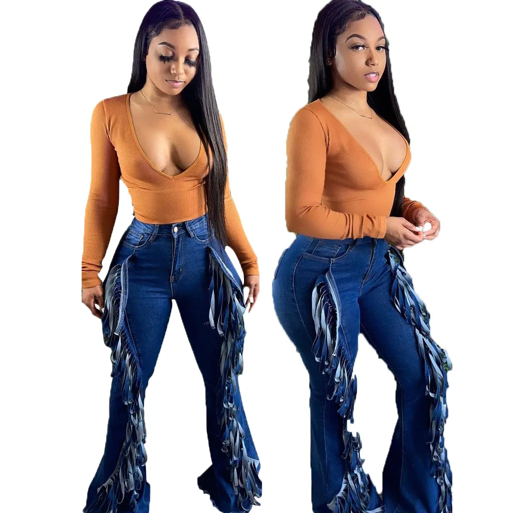 

Сексуальные Модные расклешенные брюки, джинсы с бахромой, супер Стрейчевые джинсы, женские узкие джинсы, джинсы, красивая одежда, женские бр...