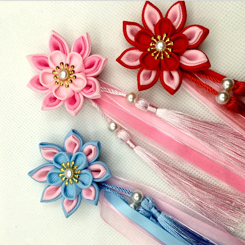 Кимоно в японском стиле с зажимом для волос Ken-tsumami Kanzashi Цветочная лента