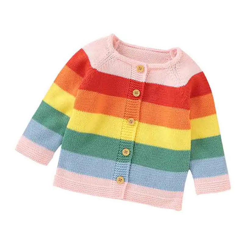 Детский кардиган свитер Радужный вязаный для маленьких девочек топ пальто