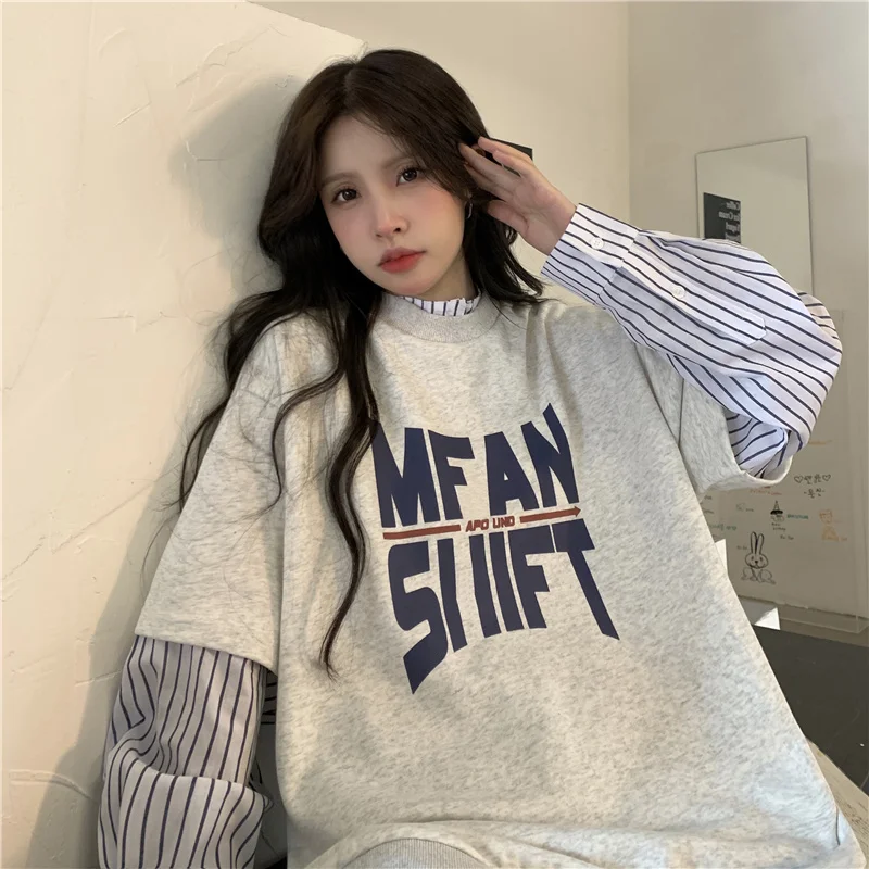 Толстовки большого размера женский топ из двух частей с длинными рукавами и