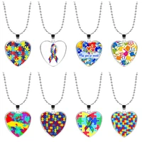 autism awareness time gem heart necklace autism puzzle heart fashion pendant christmas gifts charm accessories