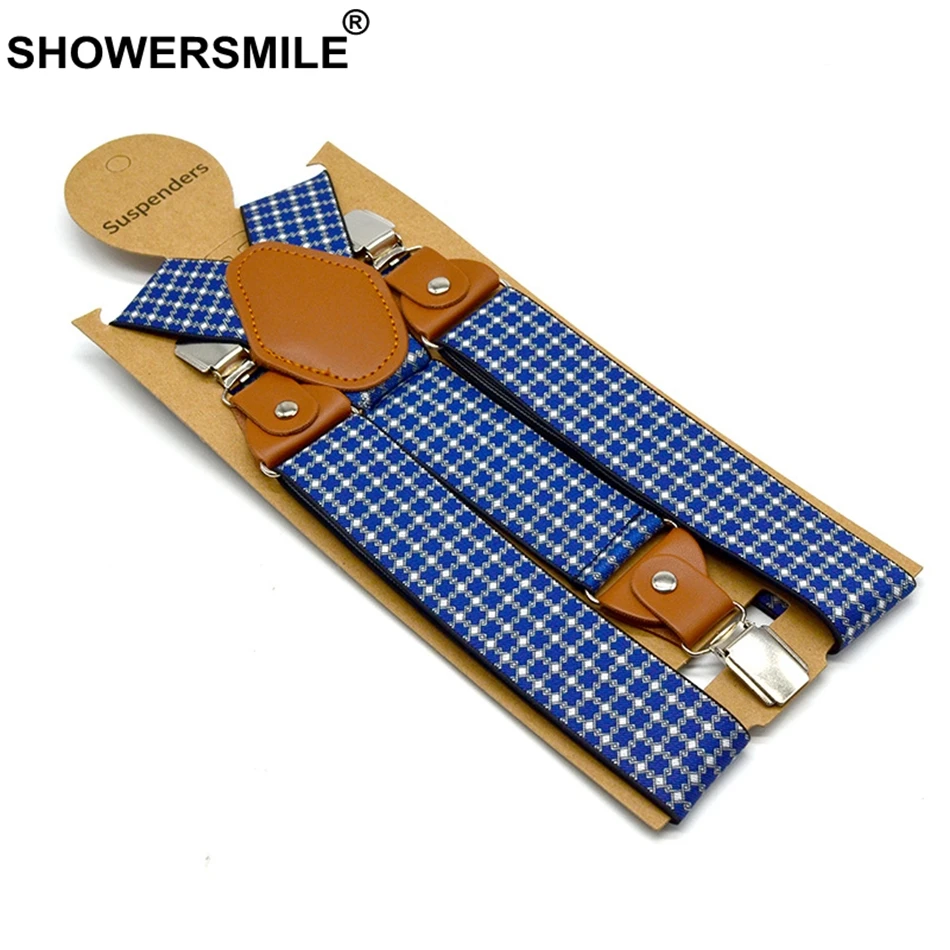 SHOWERSMILE мужской ремень для брюк с кожаной синей клеткой деловые подтяжки широкие