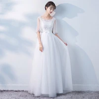 beauty emily elegant o neck tulle evening dresses long crystal beading prom party gowns half sleeves foraml dress for woman