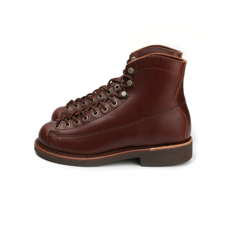 

Top Quality Handmade Vintage Men Shoes Real Leather Round Toe Ankle Boots Wings British Dress Motorcycle Boots Wine Red Tooling