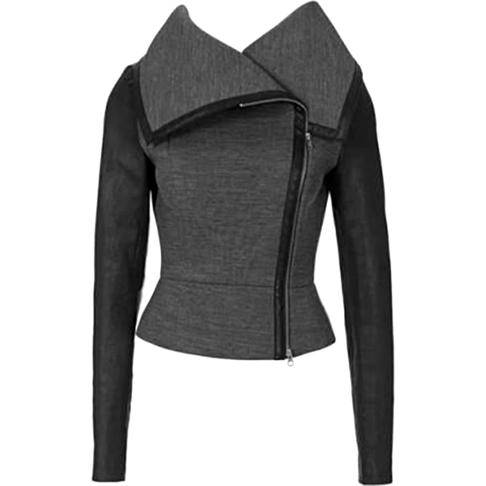 

Women PU Jackets Casual Gothic Punk High Street OL Plus Size Slim Lapel Zipper Asymmetric Solid Winter Female Fashion Overcoats