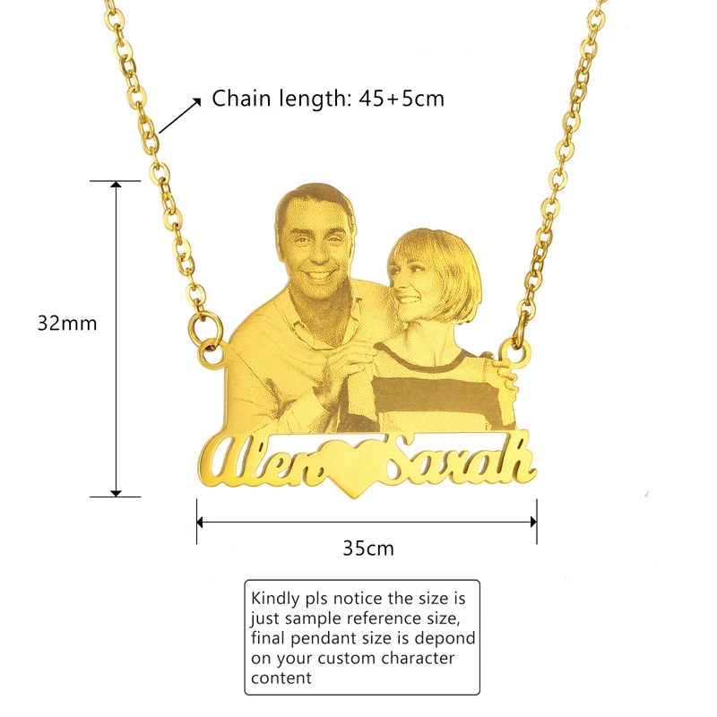 Custom Name Photo Necklace For Women Personalized Gold Color Stainless Steel Couple Family Pendant Necklace Birthday Gift