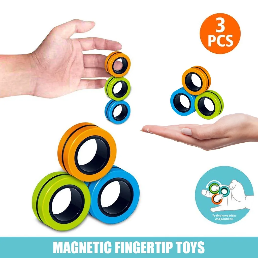 

3PCS Magnetic Ring Finger Spinner Ring Adult Toys Magnetic Bracelet Ring Unzip Toy Magic Ring Props Tools Decompression Toys