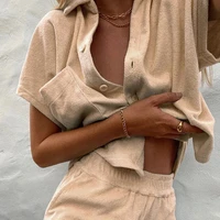 casual solid beach two piece sets summer women home loungewear cardigan tops tracksuit 2021 ladies workout soft shorts outfits