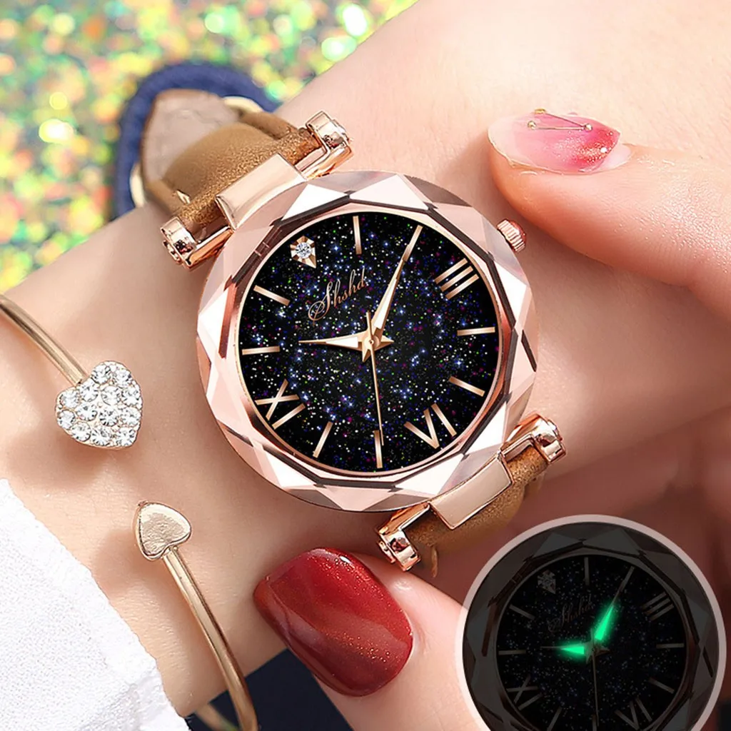 Watch For Women Stylish Reloj 2020 Unisex Stars Little Point Frosted Belt Watch Dotted With Roman Scale Watch Relogio Feminino