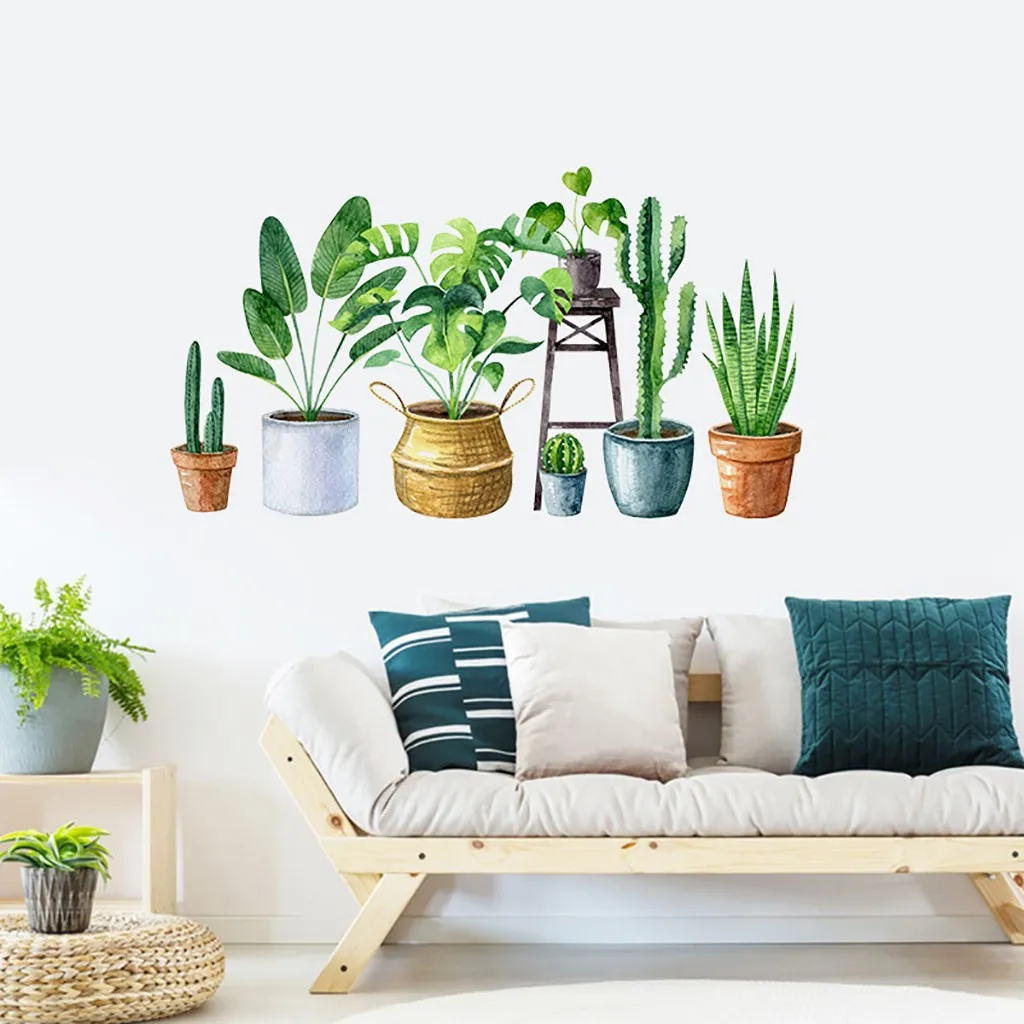 Tropical Tree Leaves Wall Stickers DIY Green Plants Decals for Living Room Bedroom Kitchen Home Decoration 2pc | Дом и сад