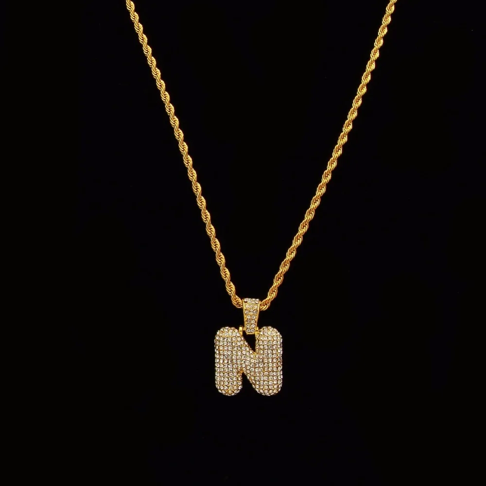 Сплав Bling Bubble Intial Let Iced Out горный хрусталь A-Z начальный кулон золотистый Серебристый с розой Подвеска золотого цвета кулон ожерелье