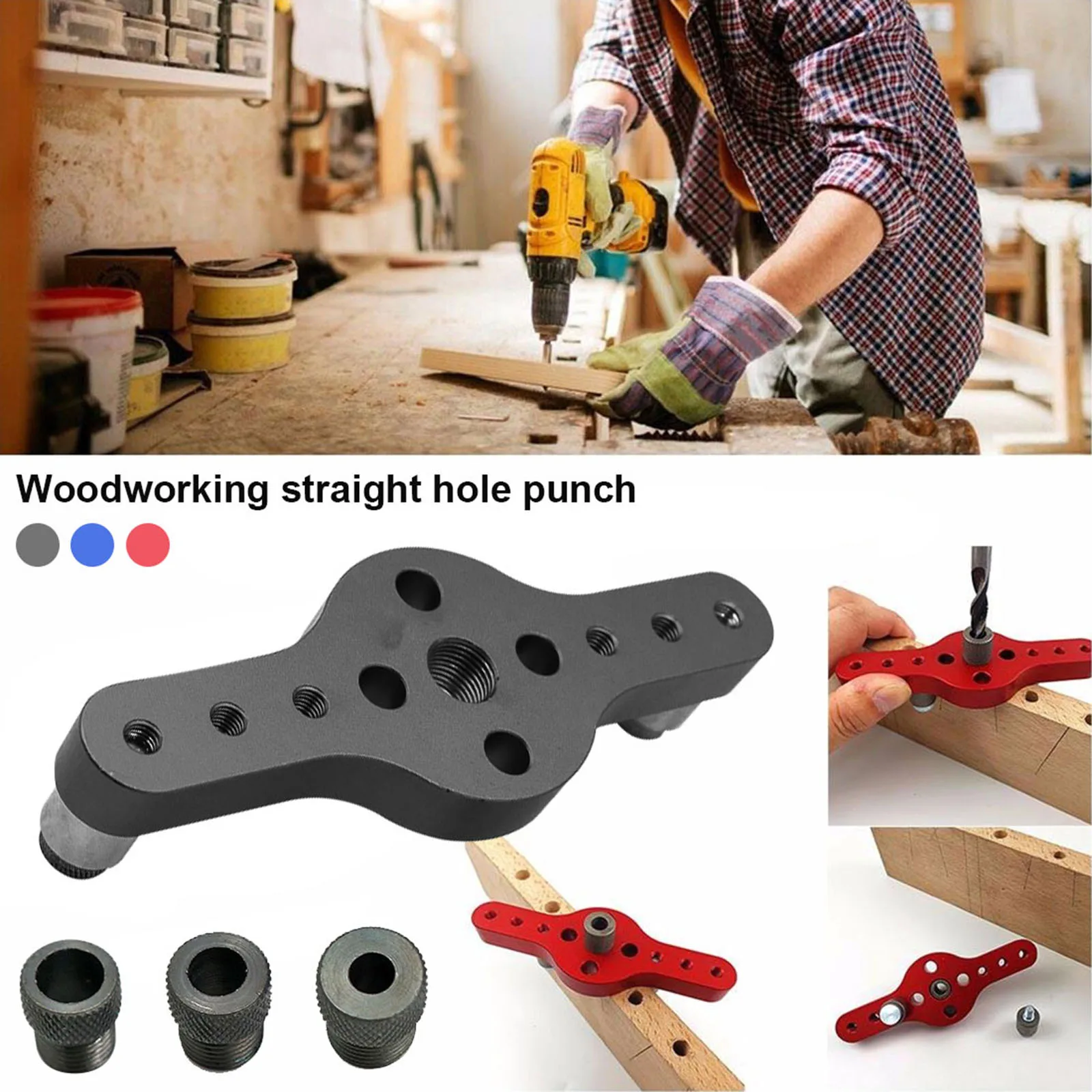 

Wood Vertical Pocket Hole Jig 6/8 / 10mm Wood Dowel Drilling Locator Self-centering Drill Guide Kit Punch