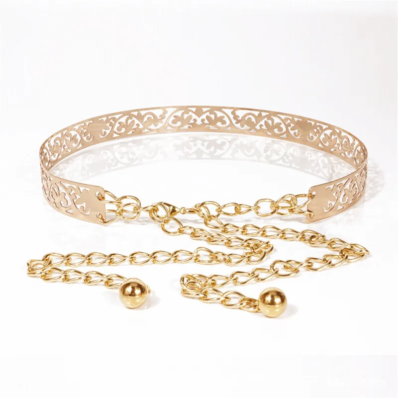 Новинка женский металлический зеркальный тонкий пояс на талию золотой с