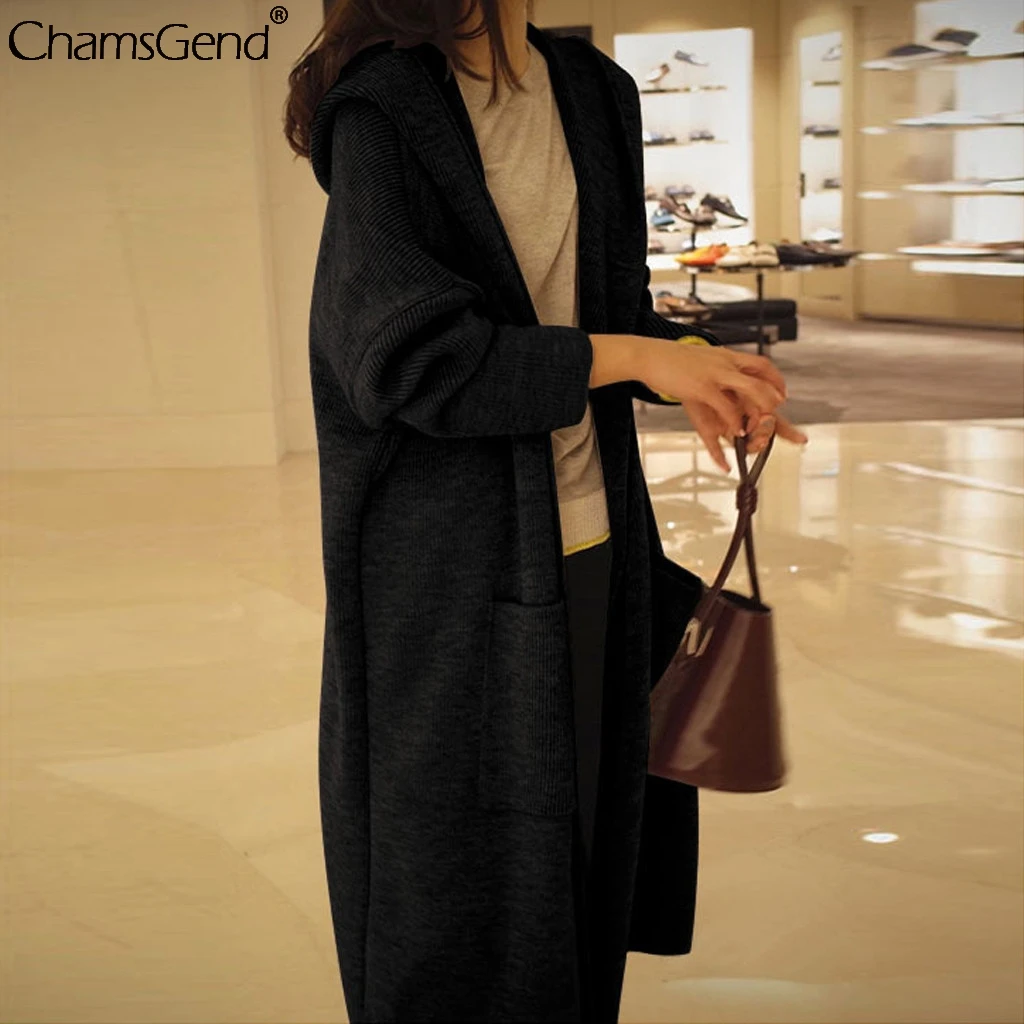 

CHAMSGEND 2019 Autumn long Sleeve Hooded Cardigan coats Women Casual pocket long Outwear Female knitted jackets mujer abrigos #4
