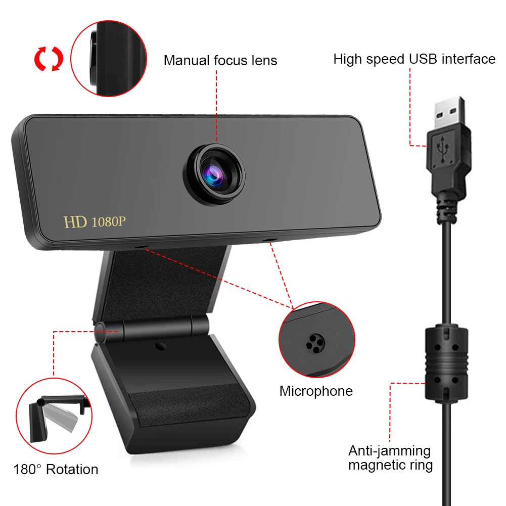 

2 Million Pixels Webcam HD 1080P Webcam Built-in Microphone High-end Video Call Web Camera for PC Laptop Computer Desktop New