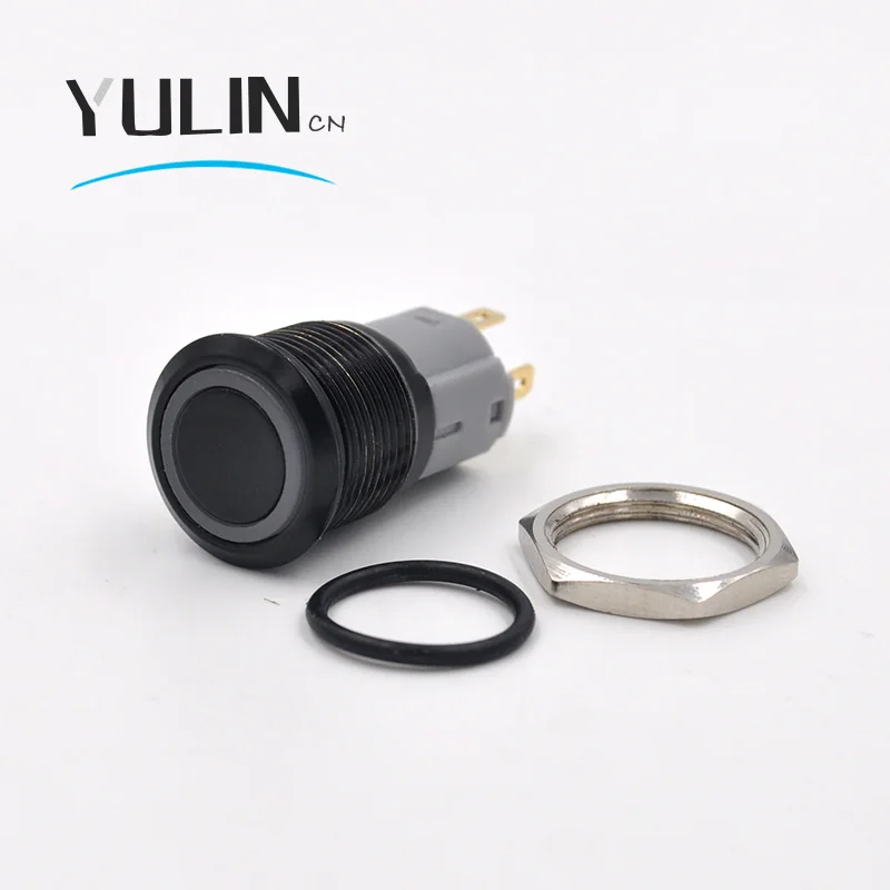 Металлический кольцевой алюминиевый оксидный черный кнопочный переключатель 16