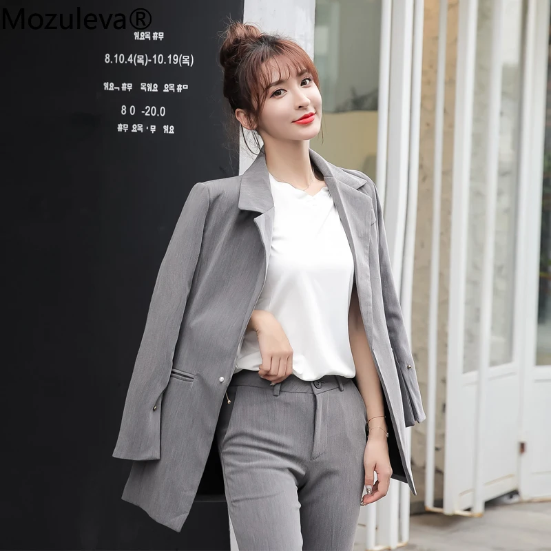 Mozuleva/осенний женский брючный костюм с пуговицами груша шикарный комплект из 2