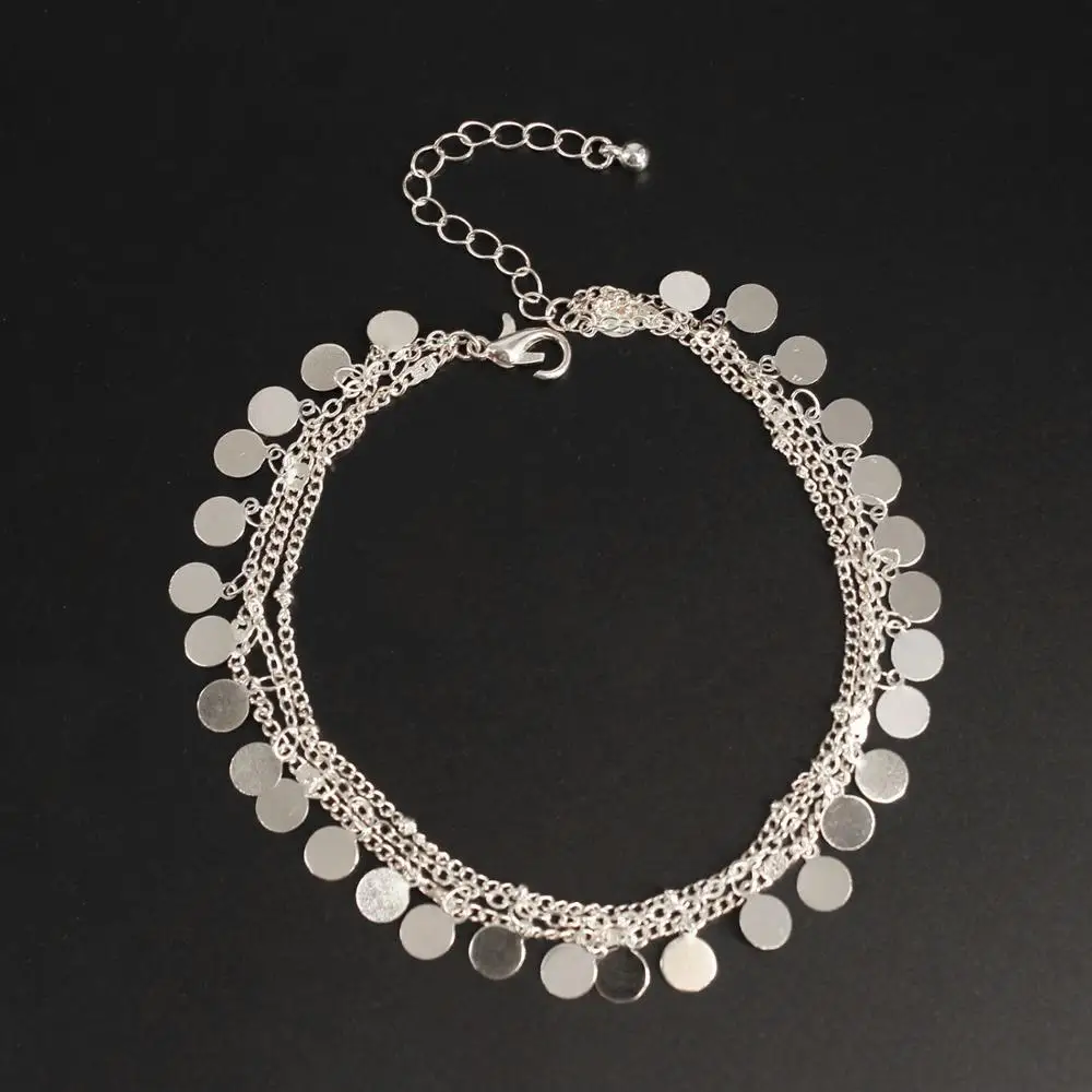 Трендовые Многослойные монеты ножной формы для женщин цепочка с бисером на лодыжку украшения для ног K308 - Окраска металла: Посеребренный