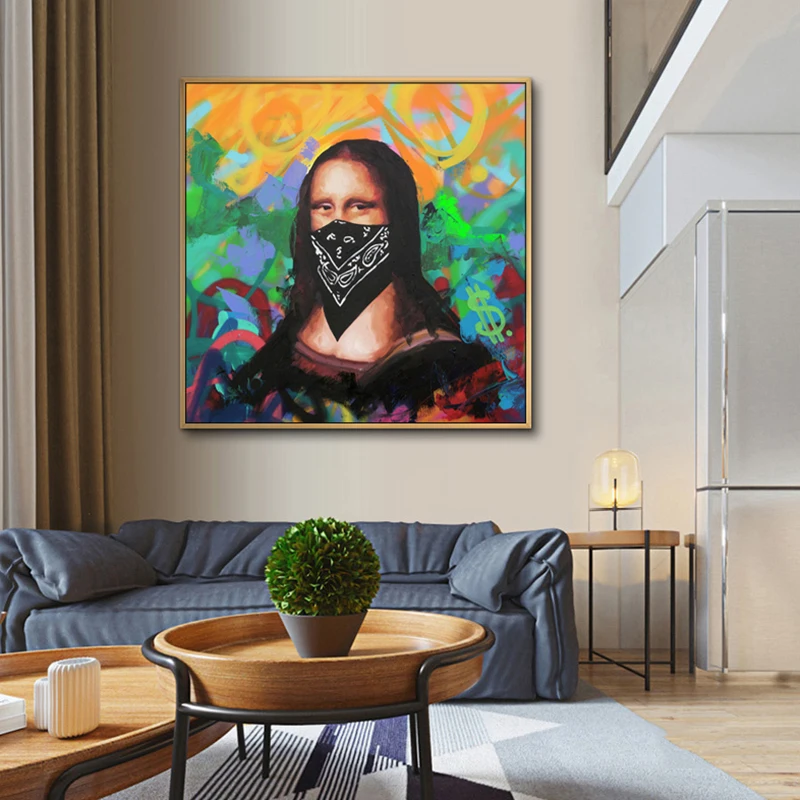 

Street Graffiti Art Canvas Painting Wall Art Posters And Prints Funny Mask Mona Lisa Picture For Living Room Cuadros Home Decor