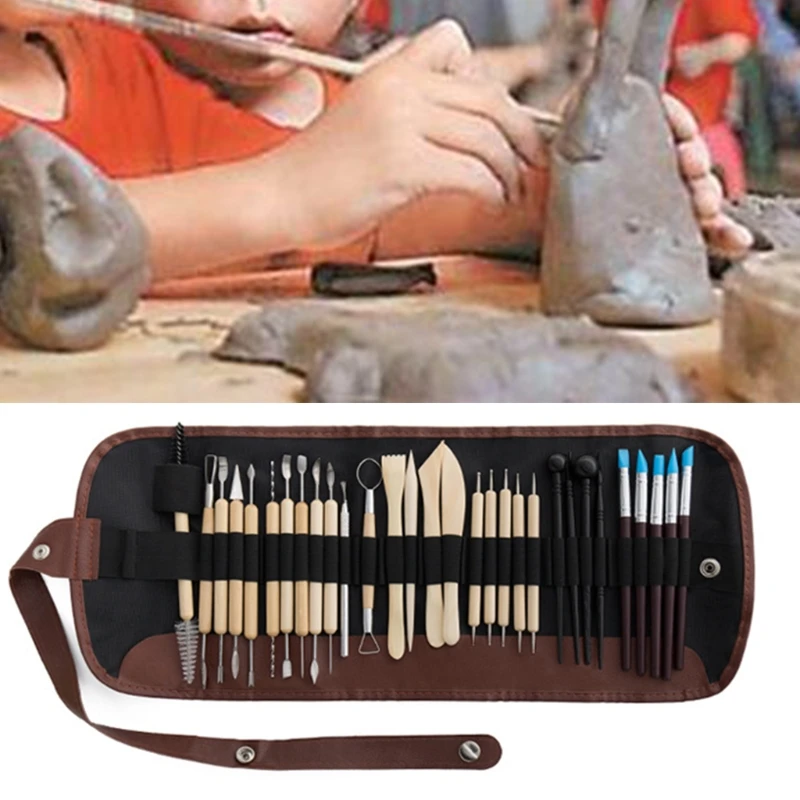 

30pcs DIY Clay Pottery Tool Set Drill Pen Ceramics Sculpting Carving Sculpture Craft Wooden Handle Modeling Kit