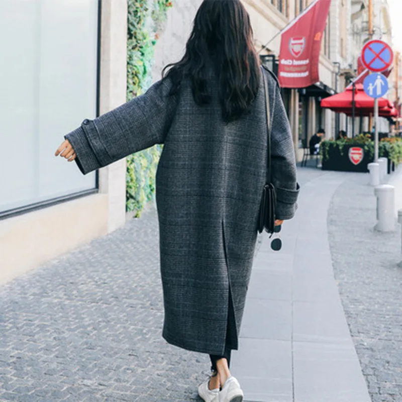 Женская элегантная Зимняя шерстяная клетчатая винтажная куртка большого